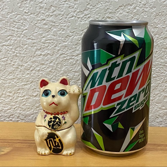 Objet d Art Form Work of Art Asian Lucky Cat Fortune Cat Enamel Trinket Box - Picture 10 of 11